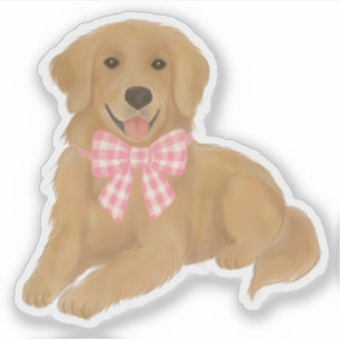Golden Retriever with Pink Gingham Bow Party Favor