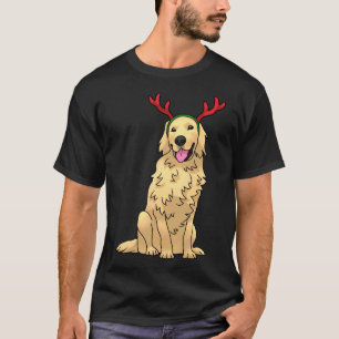 Golden Retriever With Reindeer Antlers T-Shirt