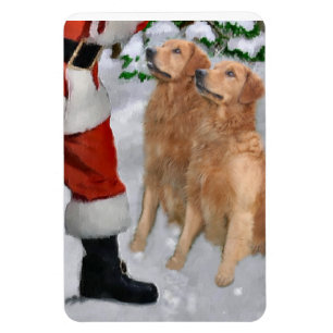 Golden Retriever With Santa Christmas Magnet