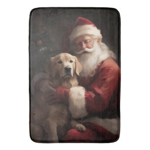Golden Retriever With Santa Clause Christmas Bath Mat