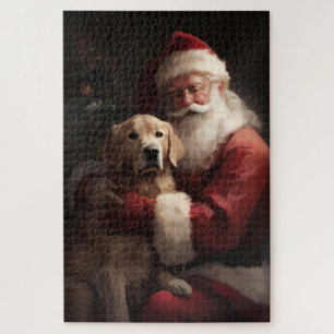 Golden Retriever With Santa Clause Christmas Jigsaw Puzzle