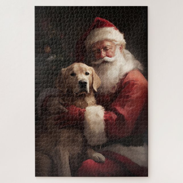 Golden Retriever With Santa Clause Christmas Jigsaw Puzzle (Vertical)