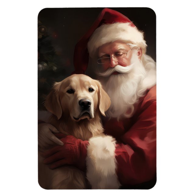 Golden Retriever With Santa Clause Christmas Magnet (Vertical)