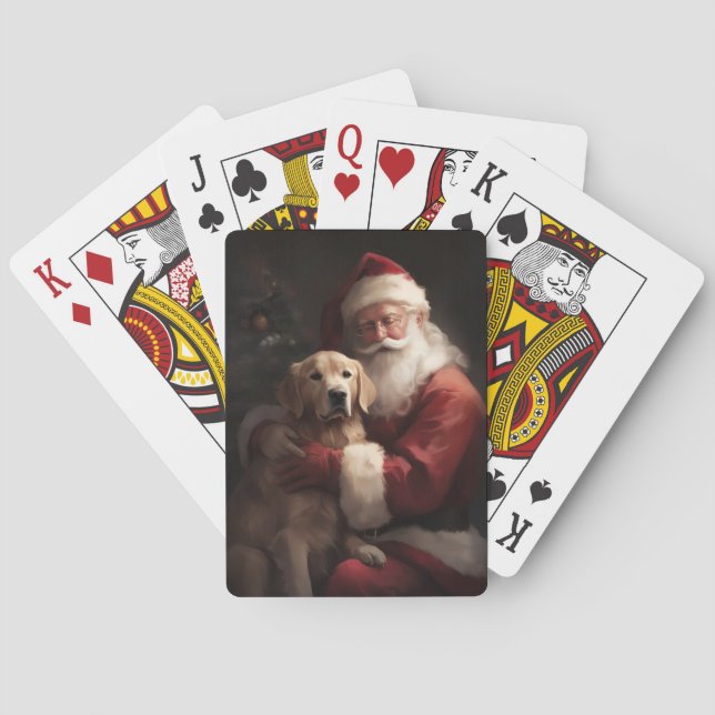 Golden Retriever With Santa Clause Christmas Playing Cards (Back)