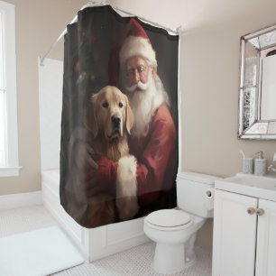 Golden Retriever With Santa Clause Christmas Shower Curtain