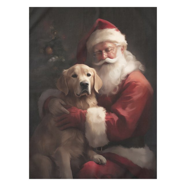 Golden Retriever With Santa Clause Christmas Tablecloth (Front)