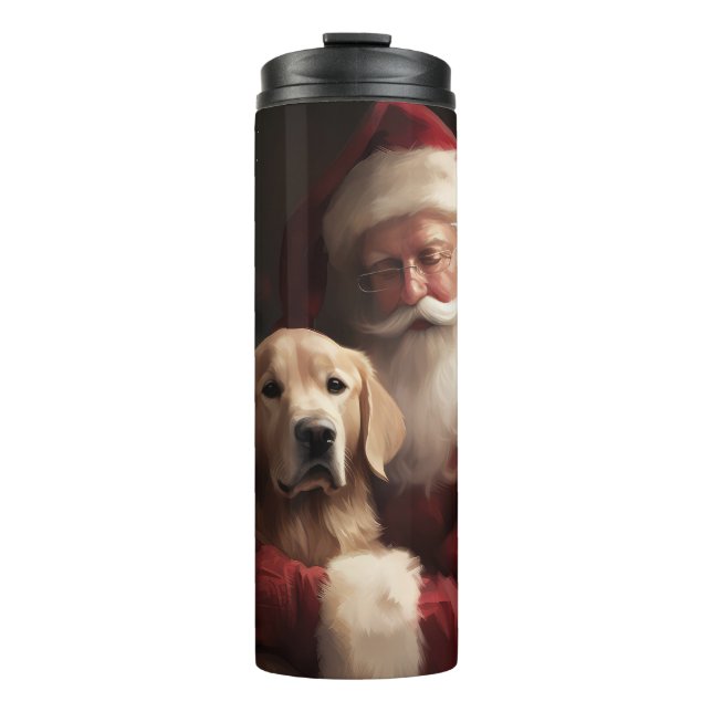 Golden Retriever With Santa Clause Christmas Thermal Tumbler (Front)