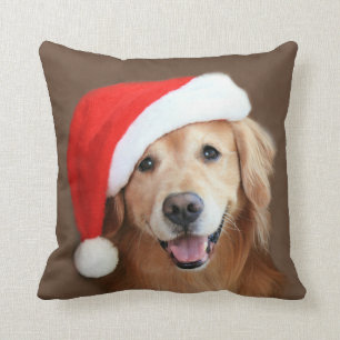 Golden Retriever With Santa Hat Cushion