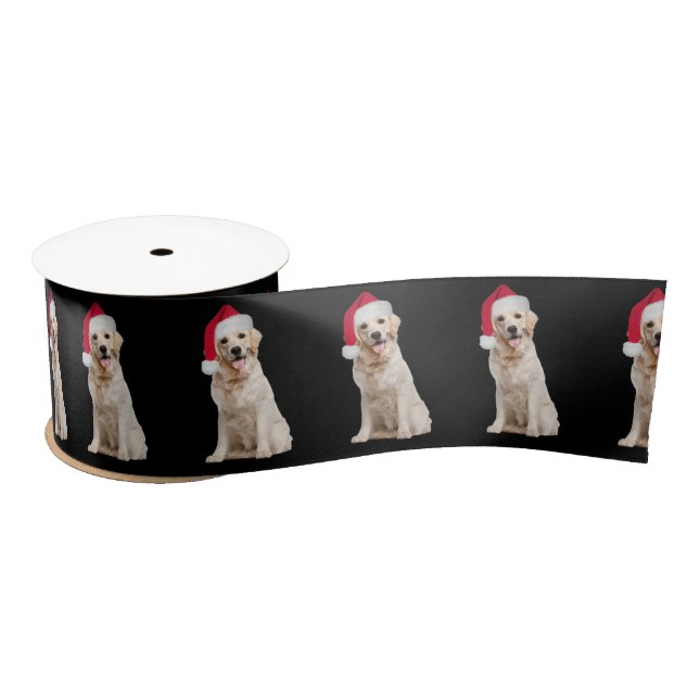 Golden Retriever with Santa Hat   Satin Ribbon (Spool)