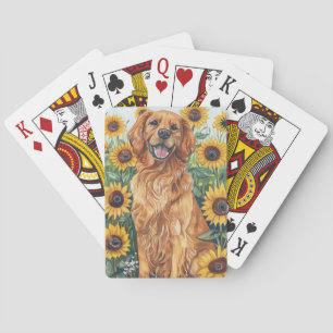 Golden Retriever with Sunflowers Playing Cards