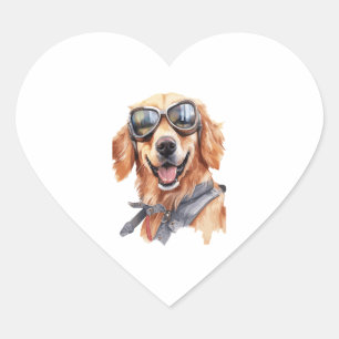 Golden Retriever with Sunglasses 1 Heart Sticker