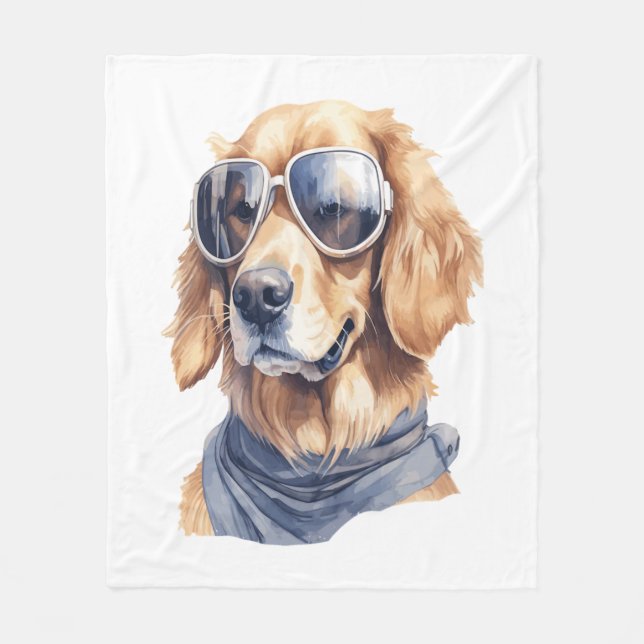 Golden Retriever with Sunglasses  Fleece Blanket (Front)