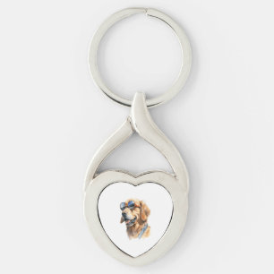 Golden Retriever with Sunglasses  Key Ring