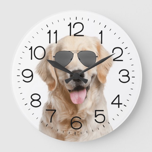 Golden Retriever with Sunglasses Large Clock (Front)