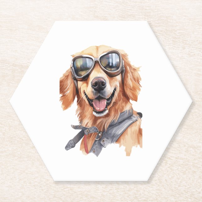 Golden Retriever with Sunglasses  Paper Coaster (Front)