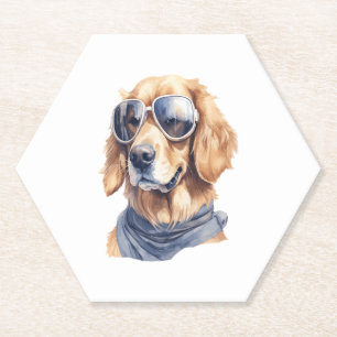 Golden Retriever with Sunglasses Paper Coaster