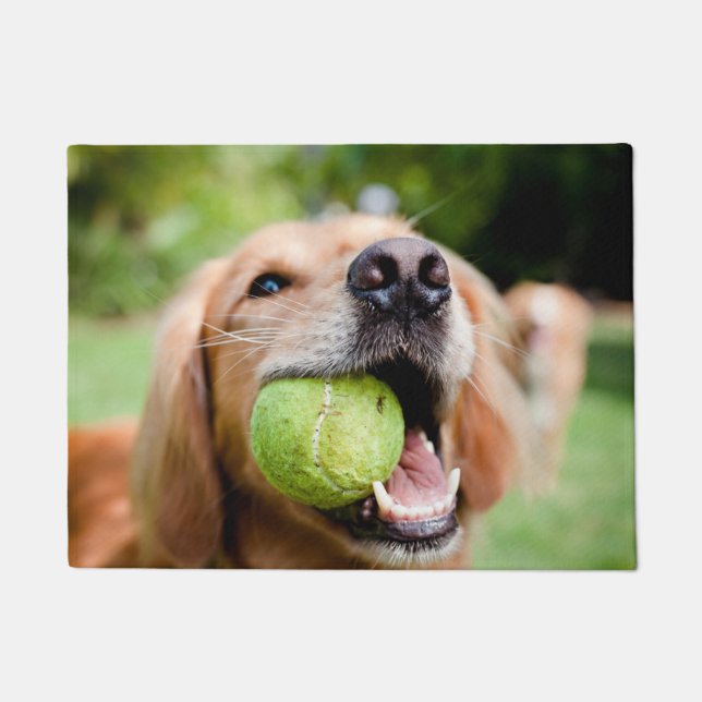 Golden Retriever With Tennis Ball Doormat (Front)