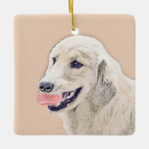 Golden Retriever with Tennis Ball Painting Dog Art Ceramic Ornament