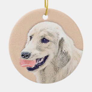 Golden Retriever with Tennis Ball Painting Dog Art Ceramic Ornament