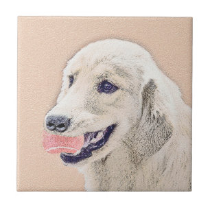 Golden Retriever with Tennis Ball Painting Dog Art Ceramic Tile