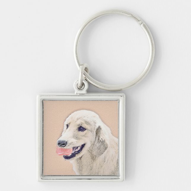 Golden Retriever with Tennis Ball Painting Dog Art Key Ring (Front)