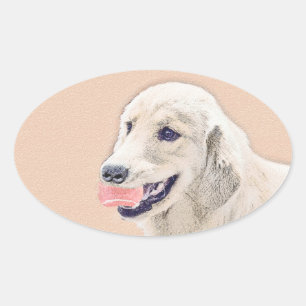 Golden Retriever with Tennis Ball Painting Dog Art Oval Sticker