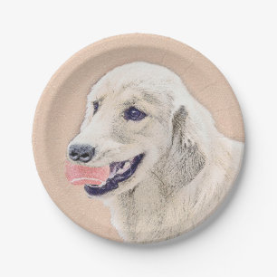 Golden Retriever with Tennis Ball Painting Dog Art Paper Plate