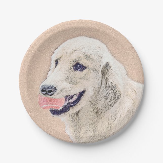 Golden Retriever with Tennis Ball Painting Dog Art Paper Plate (Front)