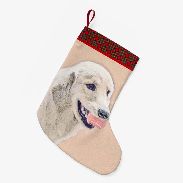 Golden Retriever with Tennis Ball Painting Dog Art Small Christmas Stocking (Front (Hanging))