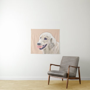 Golden Retriever with Tennis Ball Painting Dog Art Tapestry