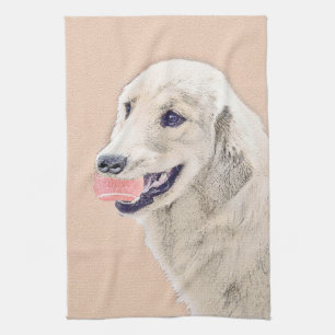 Golden Retriever with Tennis Ball Painting Dog Art Tea Towel