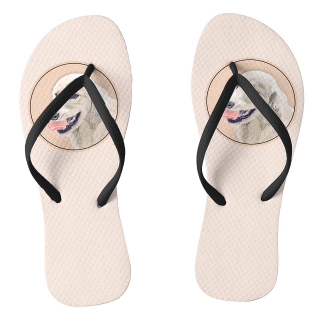 Golden Retriever with Tennis Ball Painting Dog Art Thongs (Footbed)