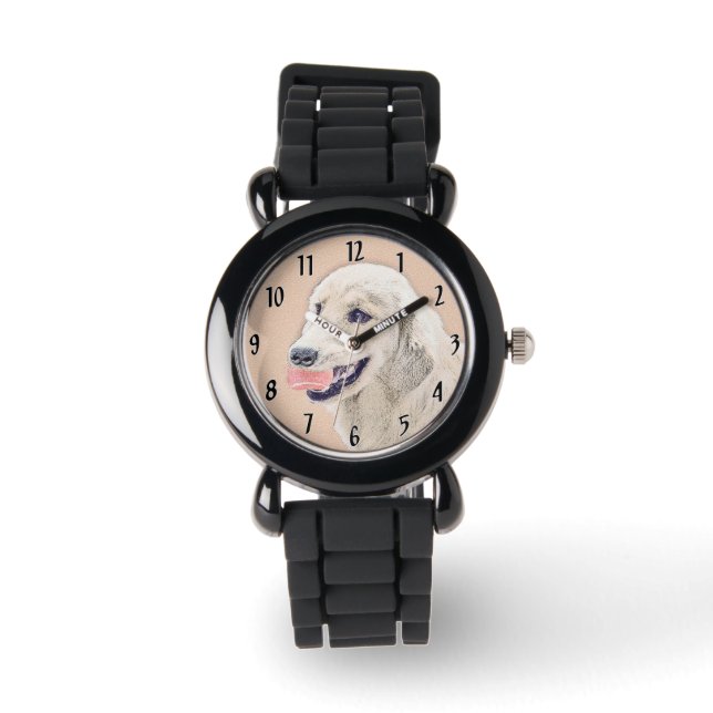 Golden Retriever with Tennis Ball Painting Dog Art Watch (Front)