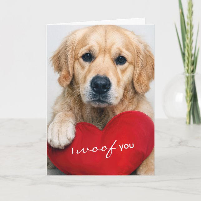 Golden Retriever With Valentine Heart Pillow Card (Front)