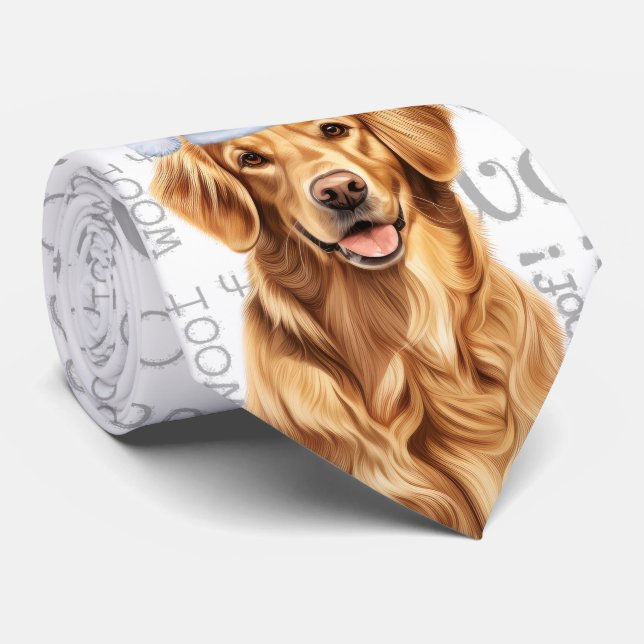 Golden Retriever Woof Christmas Dog Lover Tie (Rolled)