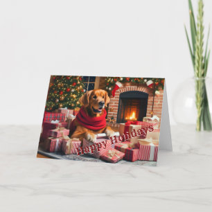 Golden Retriever Wrapping Gifts Christmas Card