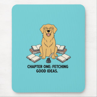 Golden Retriever Writer Book Lover Ink Aqua Blue Mouse Pad