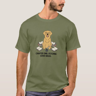 Golden Retriever Writer Reader Dark Green Graphic T-Shirt