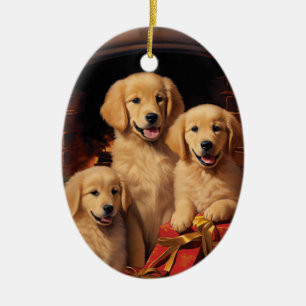 Golden Retriever Xmas Ceramic Ornament