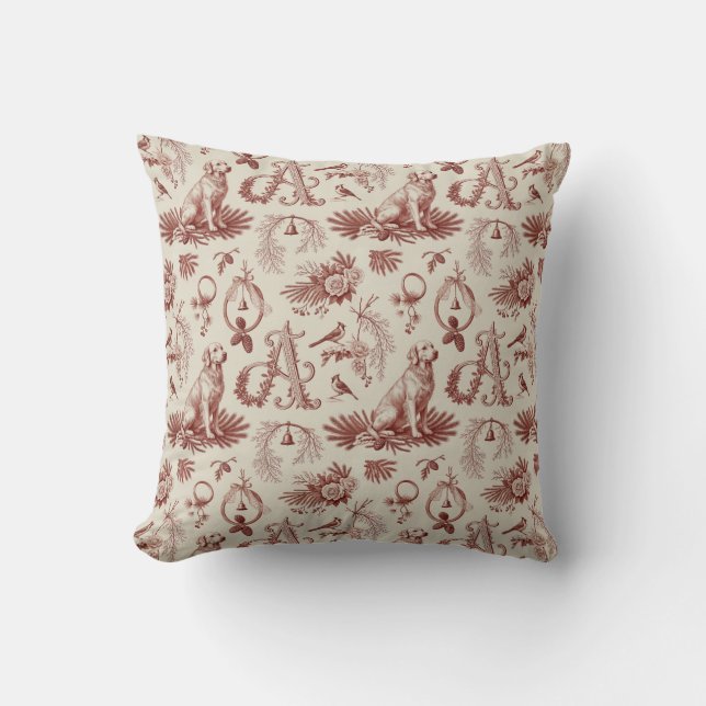 Golden Retriever Xmas Letter A Home Decor Cushion (Front)