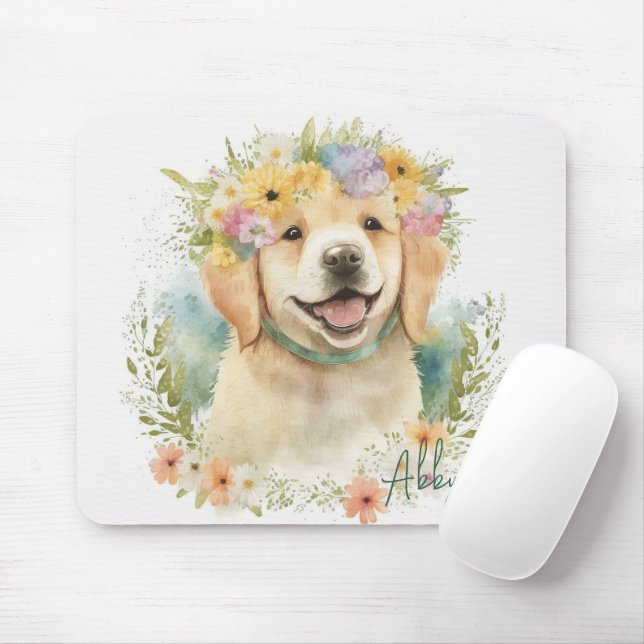 Golden Retrievers and Flower Wreaths Mouse Pad (With Mouse)