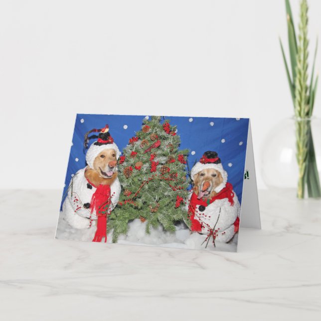 Golden Retrievers as Snowmen Christmas Holiday Card (Front)