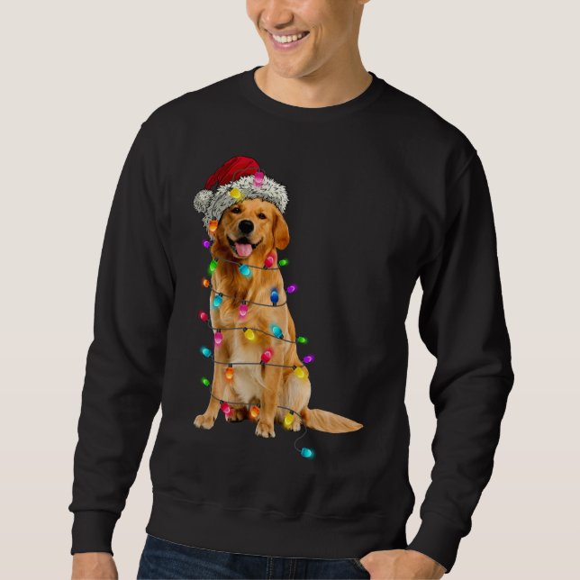 Golden Retrievers Christmas Lights Hat Santa Dog L Sweatshirt (Front)
