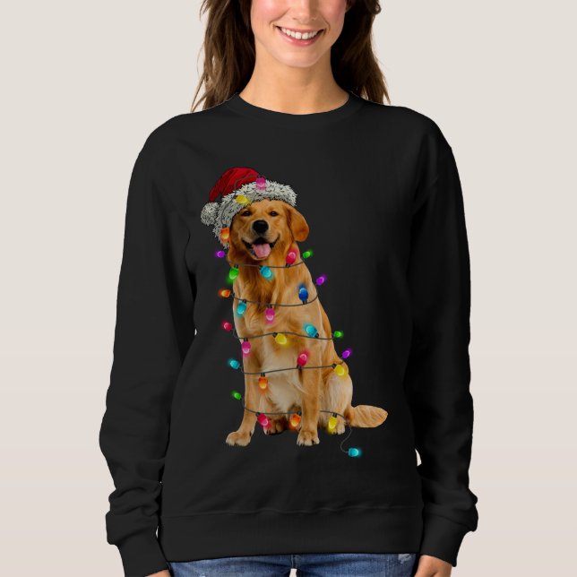 Golden Retrievers Christmas Lights Hat Santa Dog L Sweatshirt (Front)