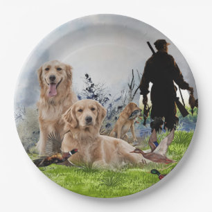 Golden Retrievers - Excellent hunting dogs Paper Plate