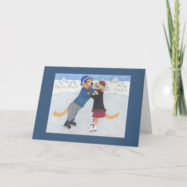 Golden Retrievers Ice Skating card (Front)