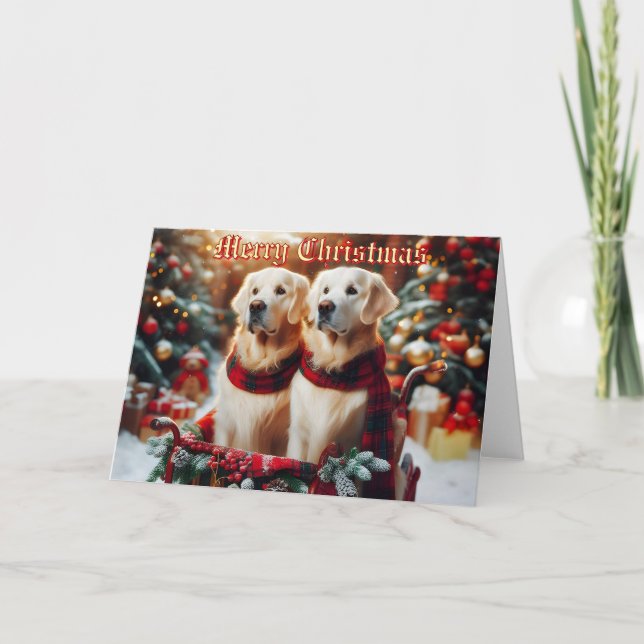 Golden Retrievers in Elegant Sled Christmas Card (Front)