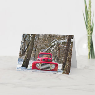 Golden Retrievers in Red Truck Card