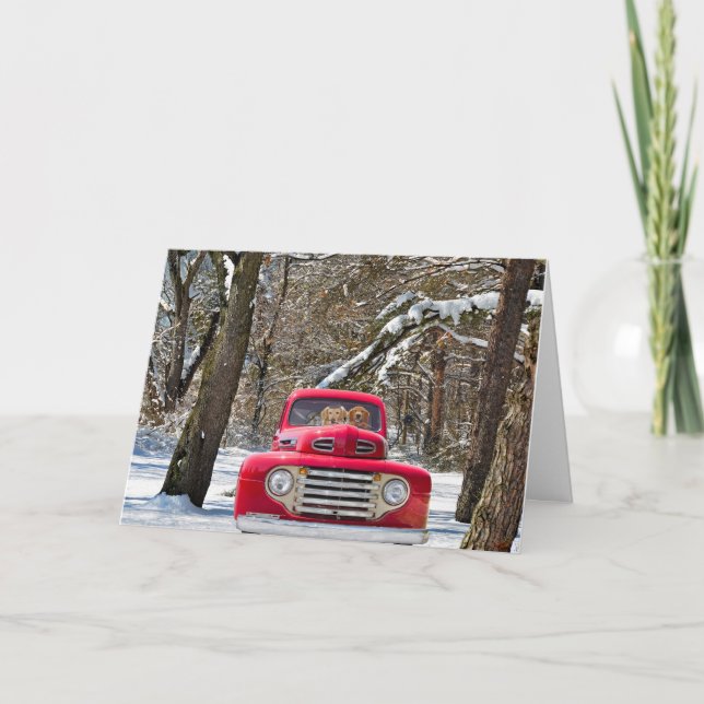 Golden Retrievers in Red Truck Card (Front)