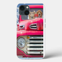 Golden Retrievers in Red Truck